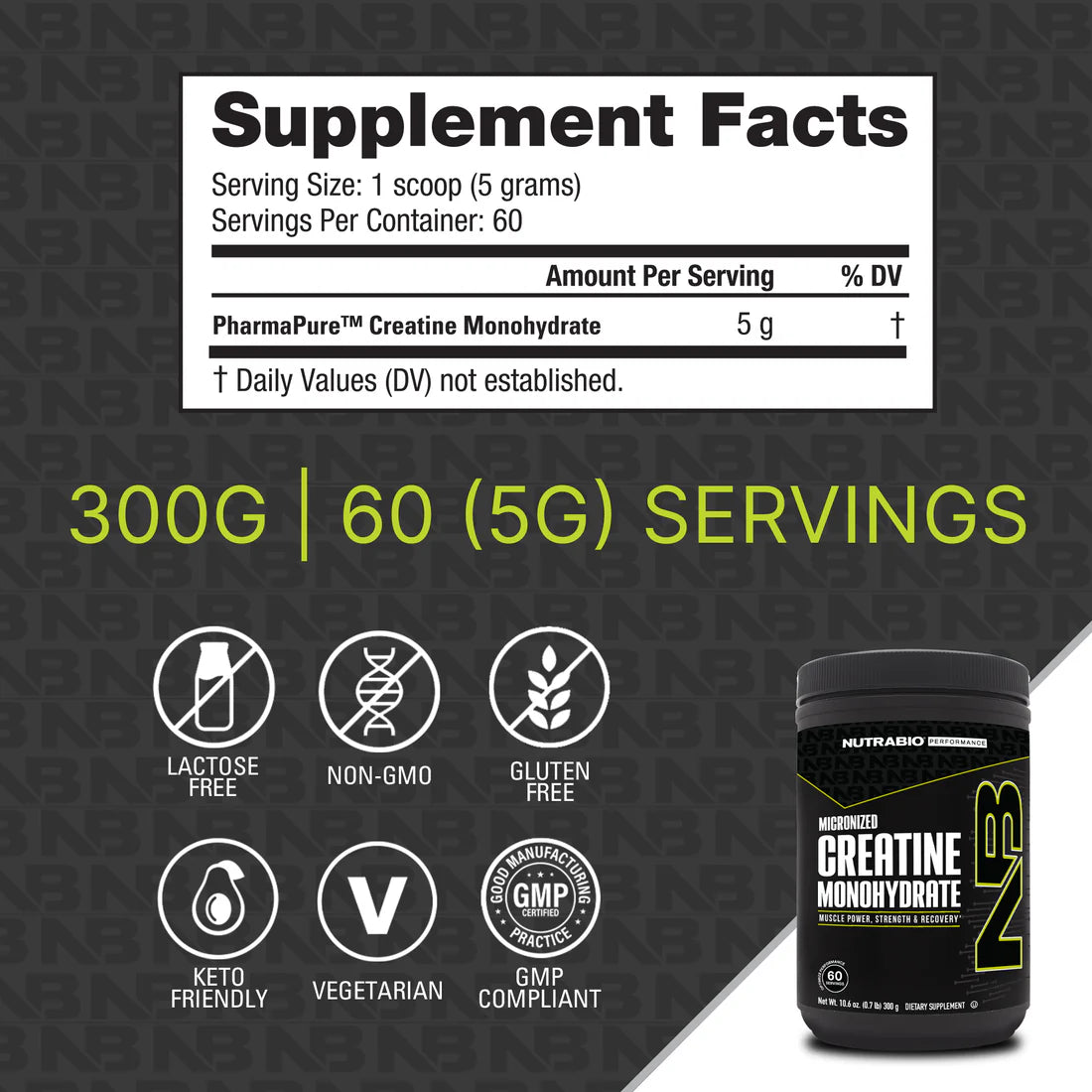 NutraBio Creatine Monohydrate 300g