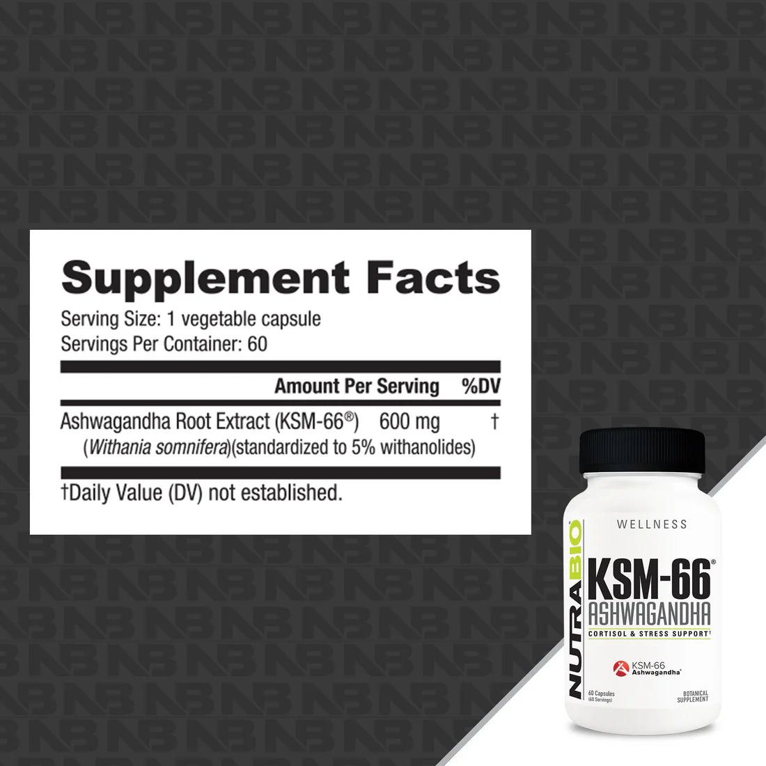 NutraBio Ashwagandha KSM-66 - 60 capsules