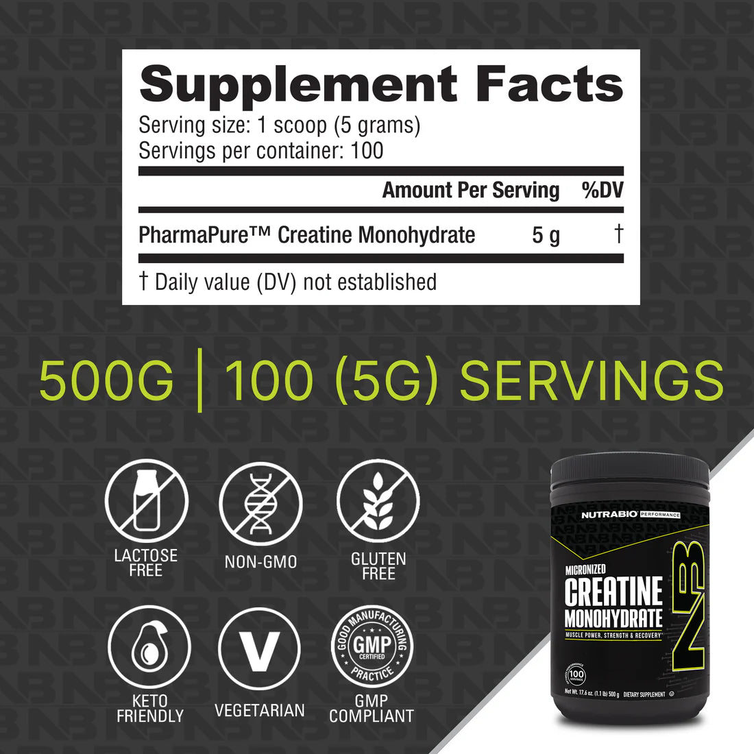 NutraBio Creatine Monohydrate 500g