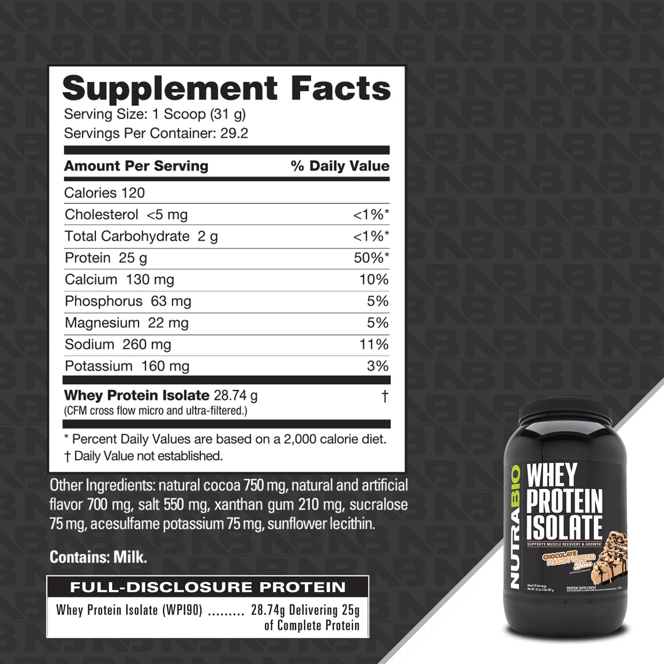 NutraBio Whey Protein Isolate 2lb