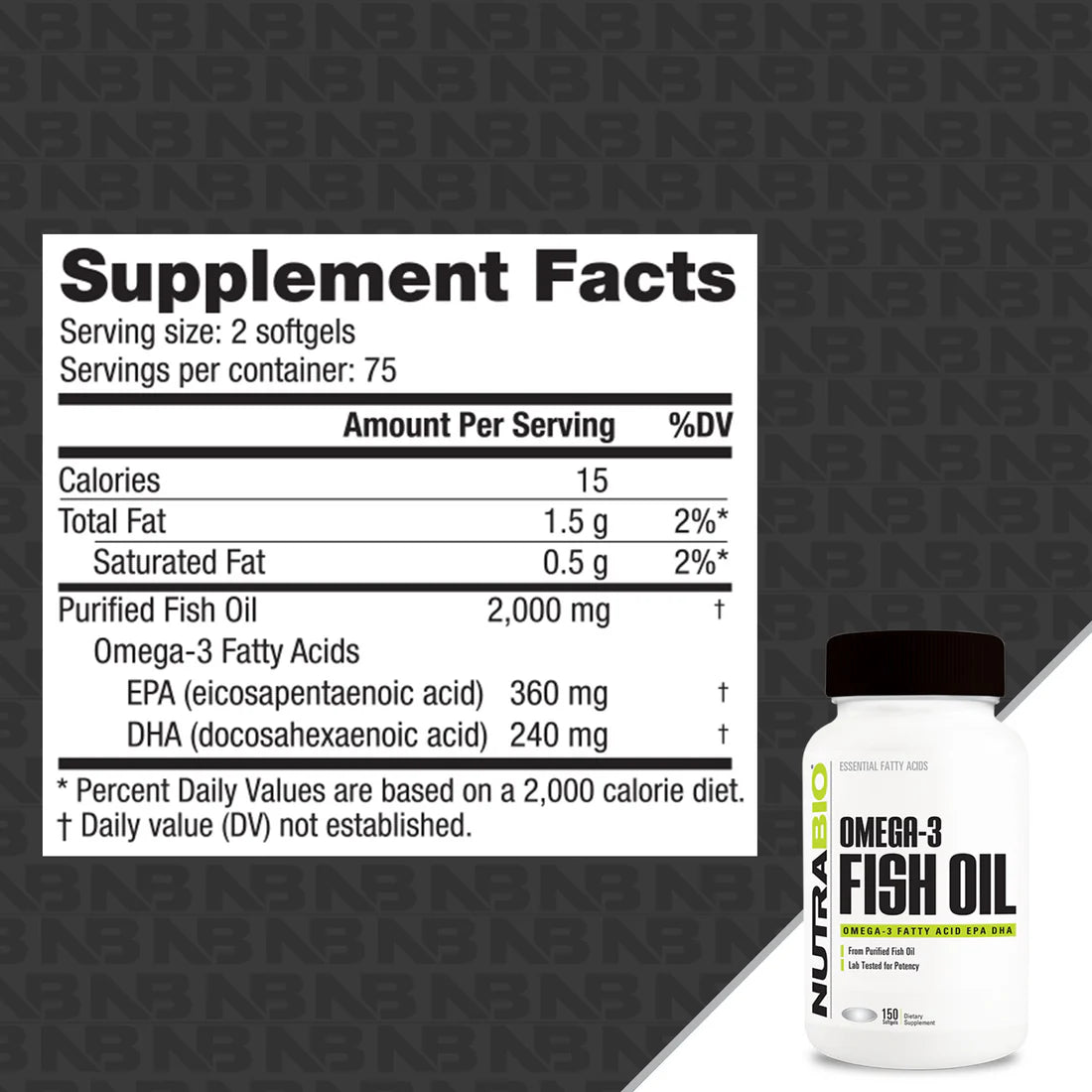 NutraBio Omega 3 Fish Oil 150ct