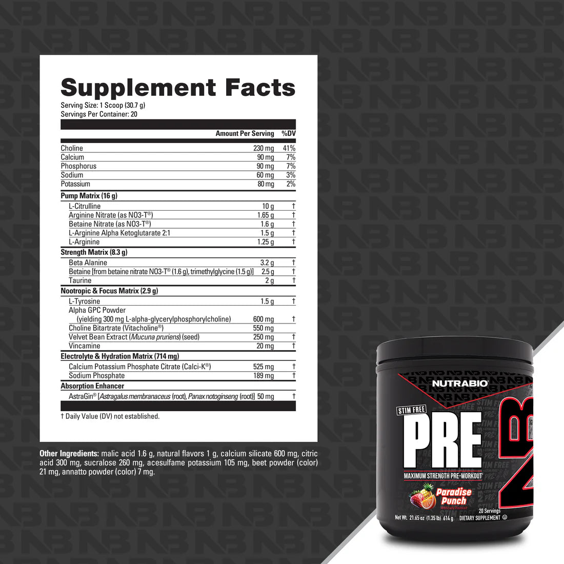 NutraBio Stim Free PRE